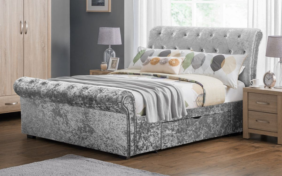 Bed - Fabric Bed - Verona-2-drawer-storage-bed-silver