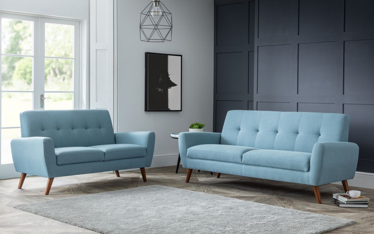 Sofa - Monza 3 Seater Sofa - Grey Velvet & Blue