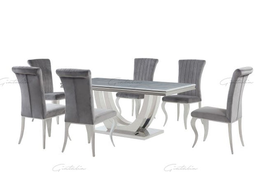 Dining Set - Calacatta Marble Dining Table & 6 Liyana Grey Dining Chairs
