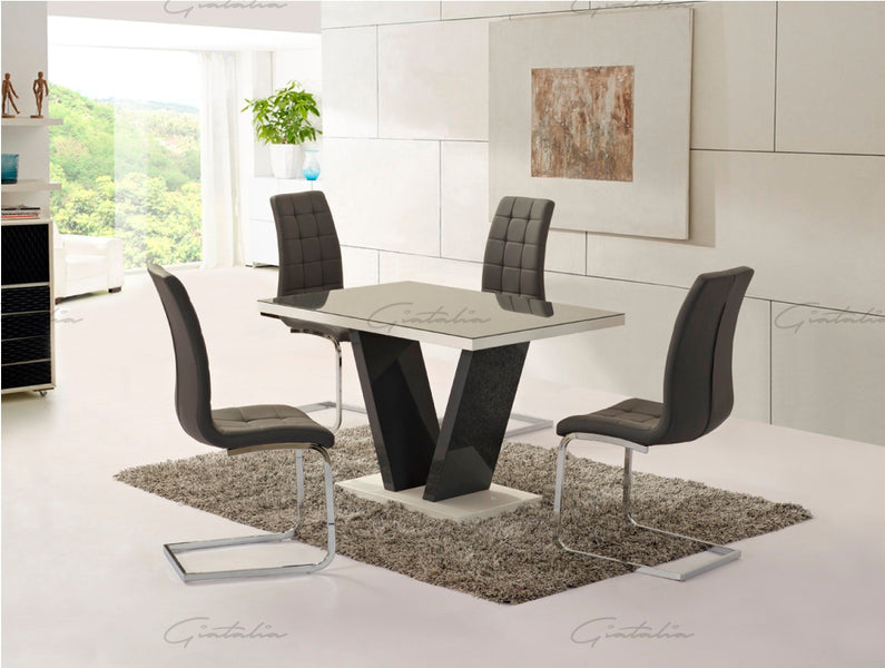 Dining Set - Zara Grey Top Table DT-101 & 4x Enzo White Chairs CH-250